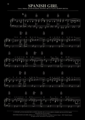 Julio Iglesias Spanish Girl score for Piano