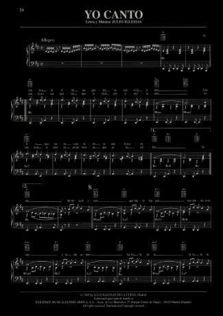 Julio Iglesias Yo Canto score for Piano
