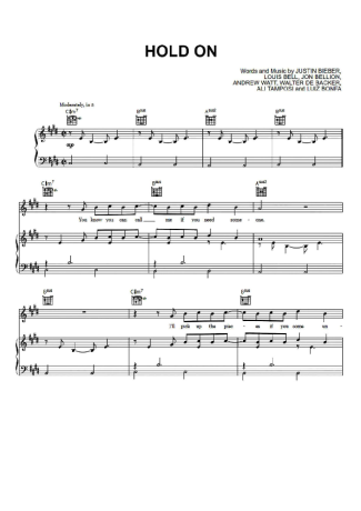 Justin Bieber Hold On score for Piano