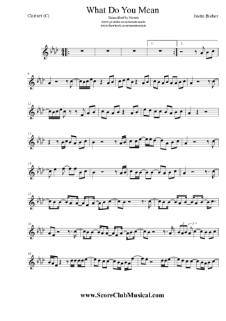 Justin Bieber What Do You Mean score for Clarinet (C)