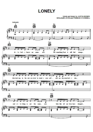 Justin Bieber feat. Benny Blanco Lonely score for Piano