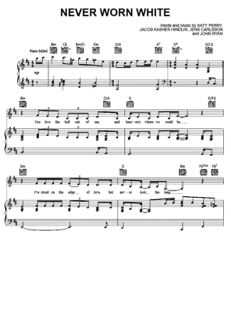 Katy Perry Never Worn White score for Piano
