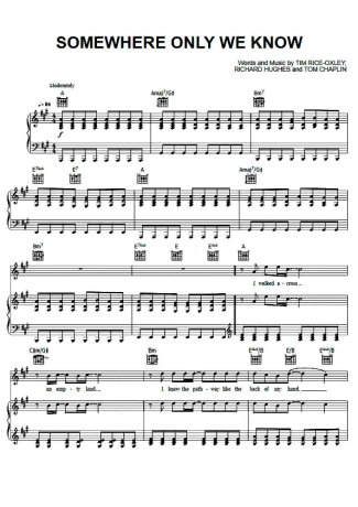 Keane Somewhere Only We Know score for Piano