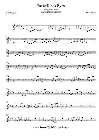 Kim Carnes Bette Davis Eyes score for Clarinet (C)
