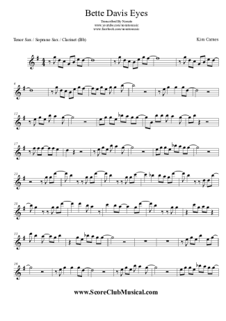 Kim Carnes Bette Davis Eyes score for Tenor Saxophone Soprano (Bb)