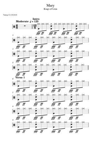 Kings Of Leon Mary score for Drums