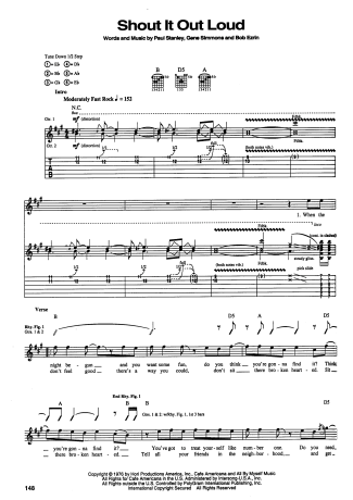 Kiss Shout It Out Loud score for Guitar