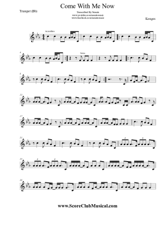 Kongos Come With Me Now score for Trumpet