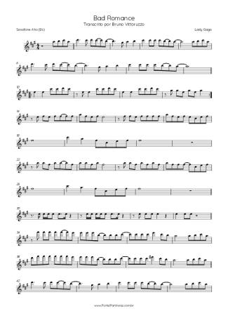 Lady Gaga Bad Romance score for Alto Saxophone