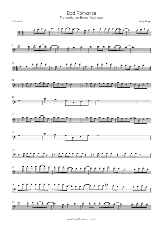 Lady Gaga Bad Romance score for Cello