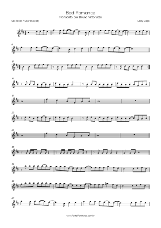 Lady Gaga Bad Romance score for Tenor Saxophone Soprano (Bb)