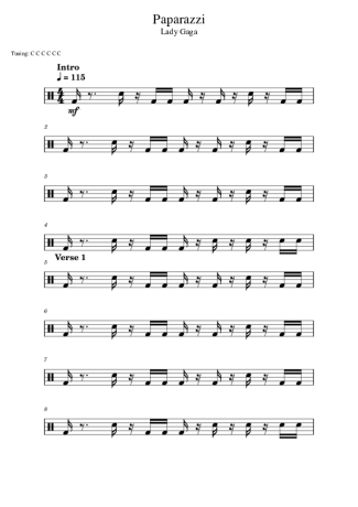 Lady Gaga Paparazzi score for Drums