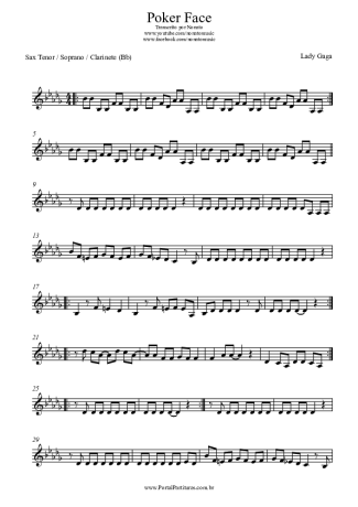 Lady Gaga Poker Face score for Clarinet (Bb)