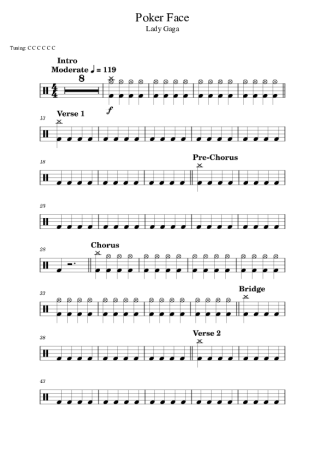 Lady Gaga Poker Face score for Drums
