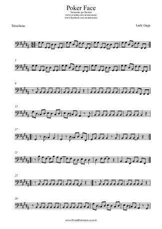 Lady Gaga Poker Face score for Trombone