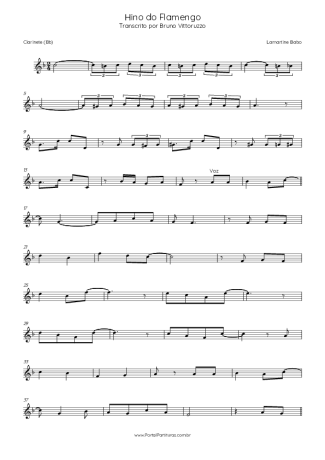 Lamartine Babo Hino Do Flamengo score for Clarinet (Bb)