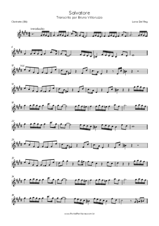 Lana Del Rey Salvatore score for Clarinet (Bb)