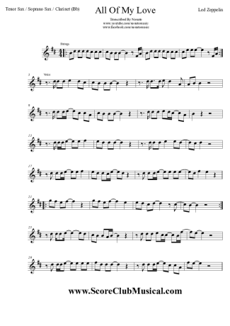 Led Zeppelin All My Love score for Tenor Saxophone Soprano (Bb)