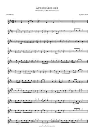 Legião Urbana  score for Clarinet (C)