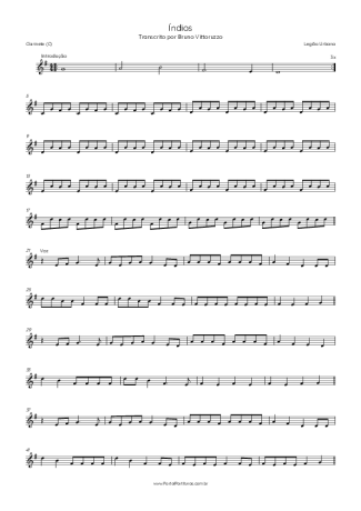 Legião Urbana Índios (Versão Acústico MTV) score for Clarinet (C)