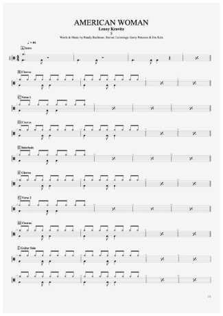 Lenny Kravitz American Woman score for Drums