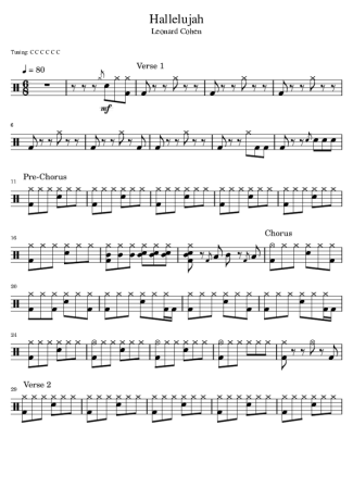 Leonard Cohen Hallelujah score for Drums