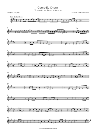 Leonardo Como Eu Chorei (Part. Eduardo Costa) score for Alto Saxophone