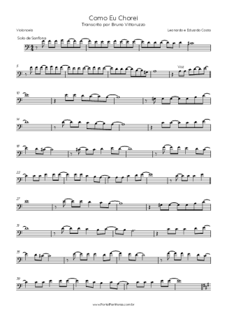 Leonardo Como Eu Chorei (Part. Eduardo Costa) score for Cello