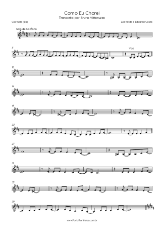 Leonardo Como Eu Chorei (Part. Eduardo Costa) score for Clarinet (Bb)