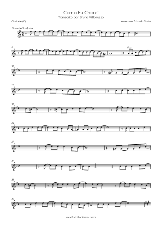 Leonardo Como Eu Chorei (Part. Eduardo Costa) score for Clarinet (C)