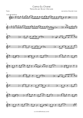 Leonardo Como Eu Chorei (Part. Eduardo Costa) score for Flute