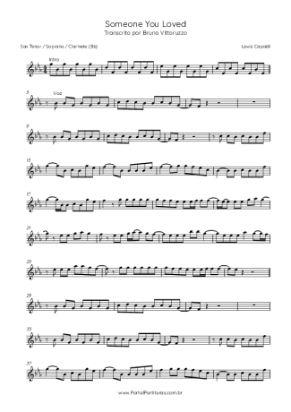 Lewis Capaldi Someone You Loved score for Tenor Saxophone Soprano (Bb)