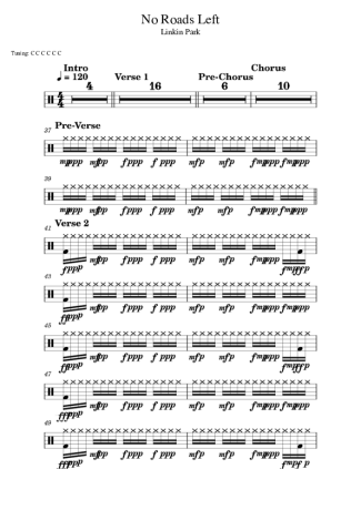 Linkin Park No Roads Left score for Drums