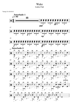Linkin Park Wake score for Drums