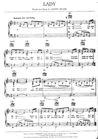 Lionel Richie Lady score for Piano