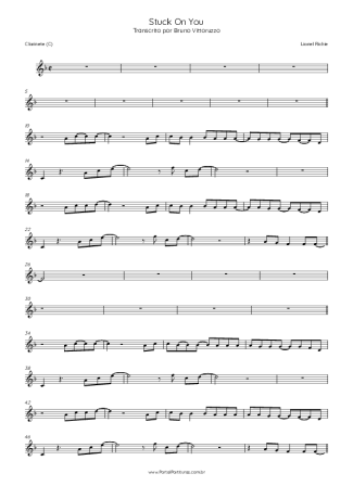 Lionel Richie Stuck On You score for Clarinet (C)