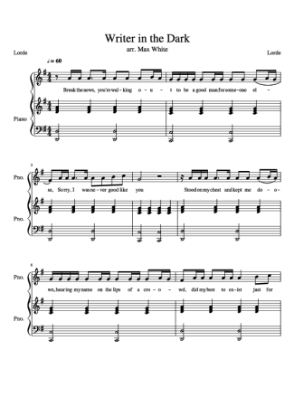 Lorde Writer In The Dark score for Piano