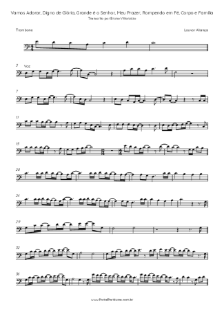 Louvor Aliança Vamos Adorar, Digno De Glória, Grande é O Senhor, Meu Prazer, Rompendo Em Fé, Corpo E Família score for Trombone