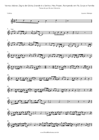 Louvor Aliança Vamos Adorar, Digno De Glória, Grande é O Senhor, Meu Prazer, Rompendo Em Fé, Corpo E Família score for Violin