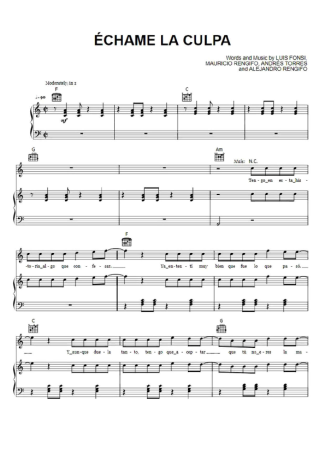 Luis Fonsi ft. Demi Lovato Échame La Culpa score for Piano