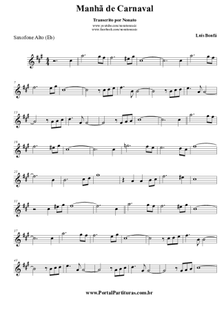 Luiz Bonfá Manhã de Carnaval score for Alto Saxophone