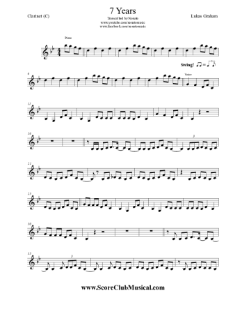 Lukas Graham 7 Years score for Clarinet (C)