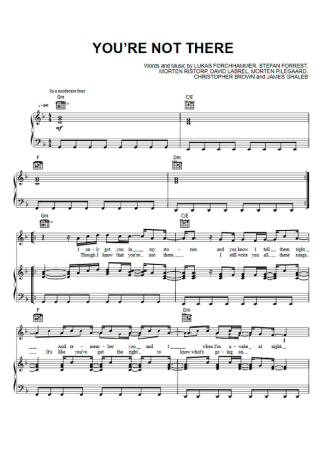 Lukas Graham You're Not There score for Piano