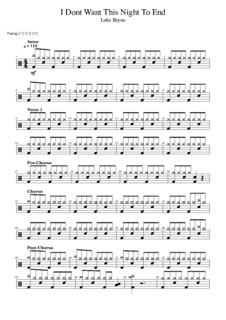Luke Bryan I Don´t Want This Night To End score for Drums