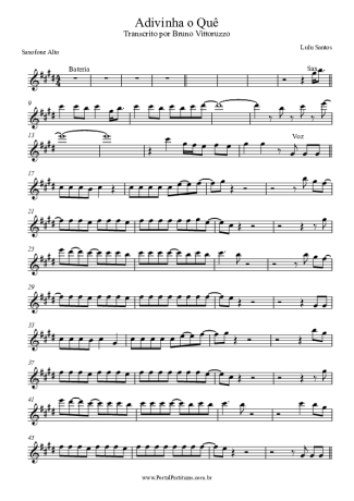 Lulu Santos Adivinha o Quê score for Alto Saxophone