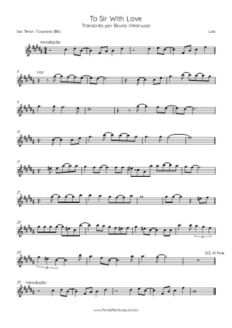 Lulu To Sir With Love score for Tenor Saxophone Soprano (Bb)
