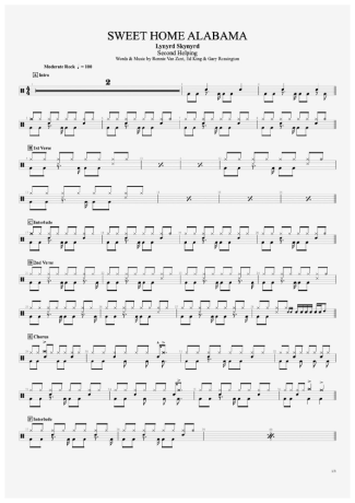 Lynyrd Skynyrd Sweet Home Alabama score for Drums