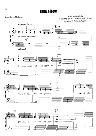 Madonna Take a Bow (Arr Richard Bradley) score for Piano
