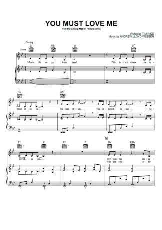 Madonna You Must Love Me score for Piano