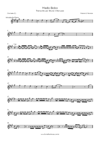 Maiara & Maraisa Medo Bobo score for Clarinet (C)